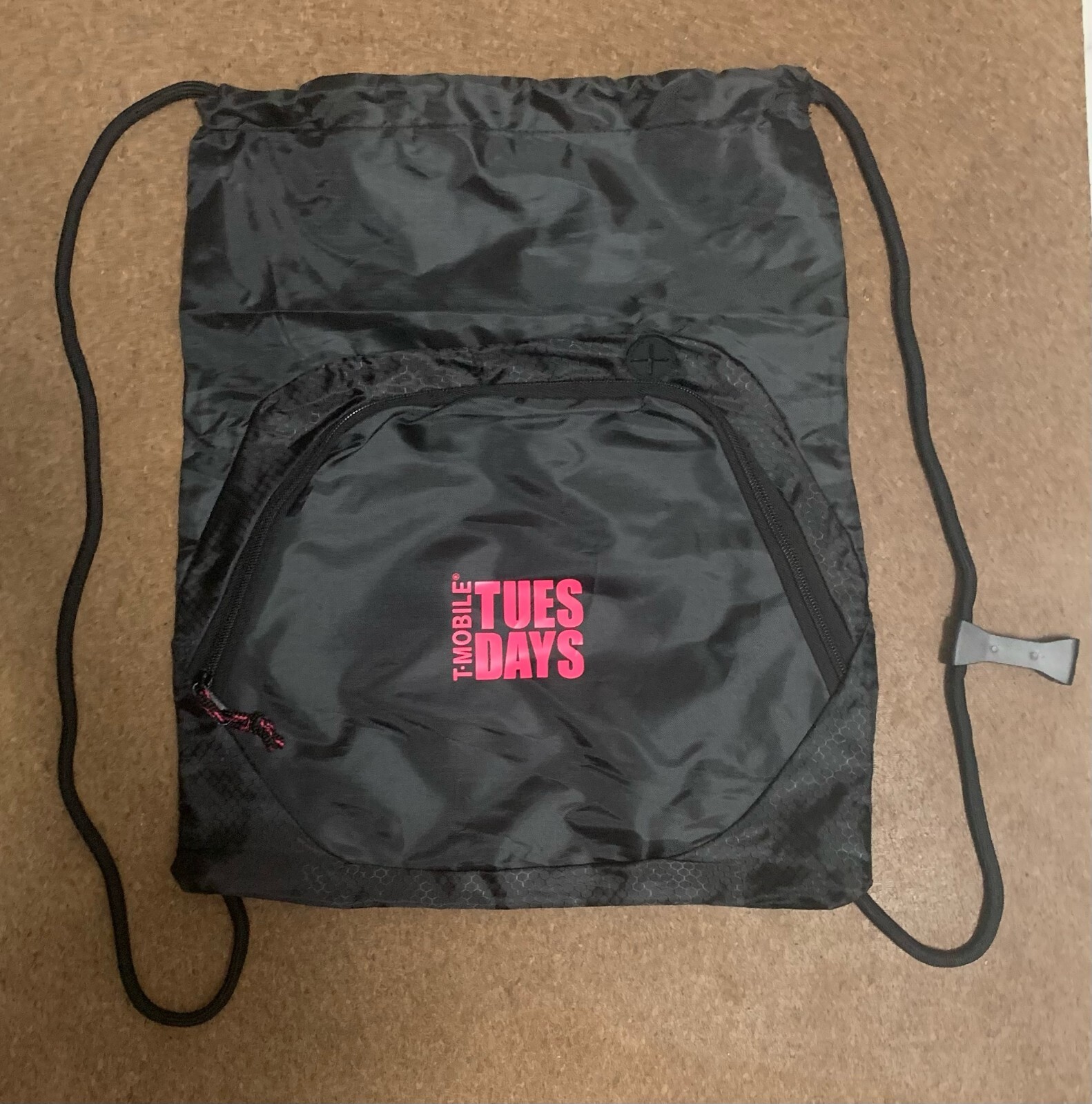 T Mobile Drawstring Backpack Large Pockets w/ Zipper & Strap Holder