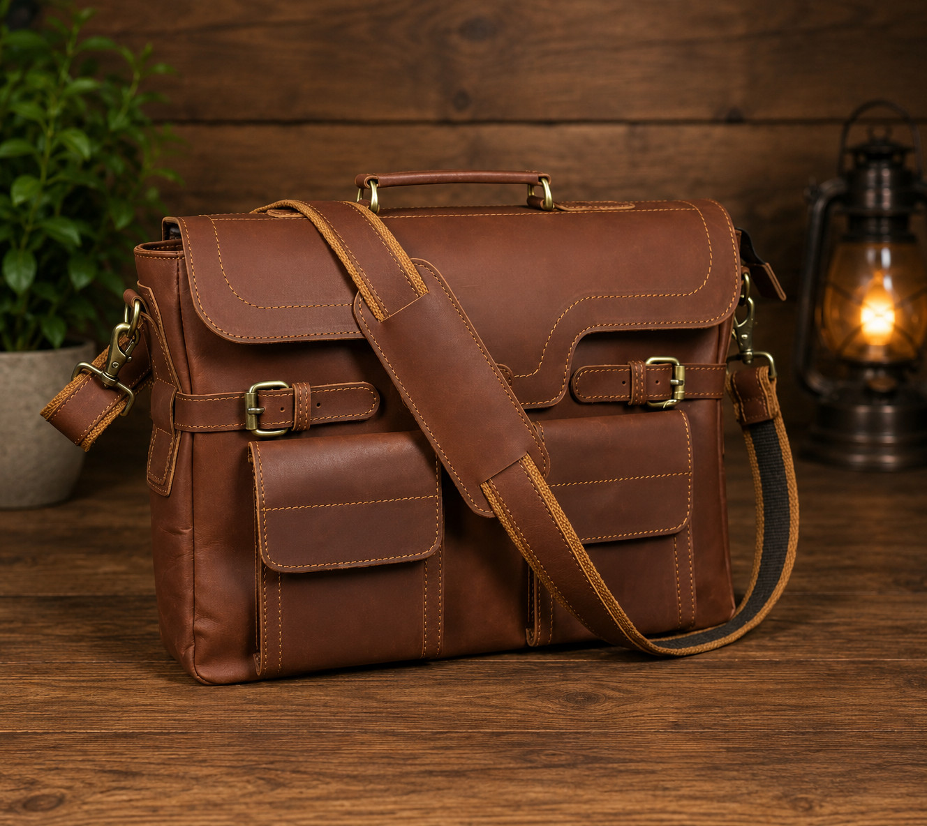 Vintage Handmade Leather Bag for Laptop two colour contrast