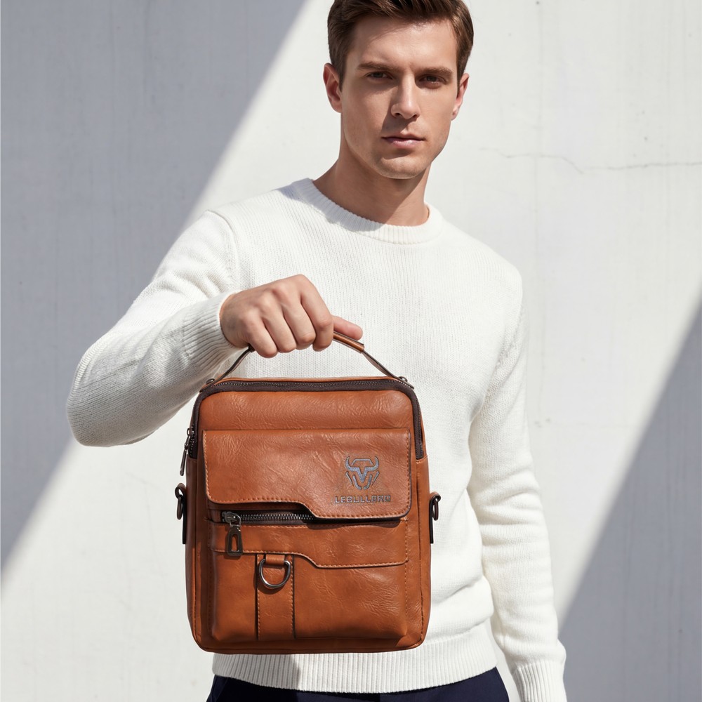 Men’s Shoulder/Messenger Bag Business pu Leather 8″ Handbag Outdoor Sport Bag