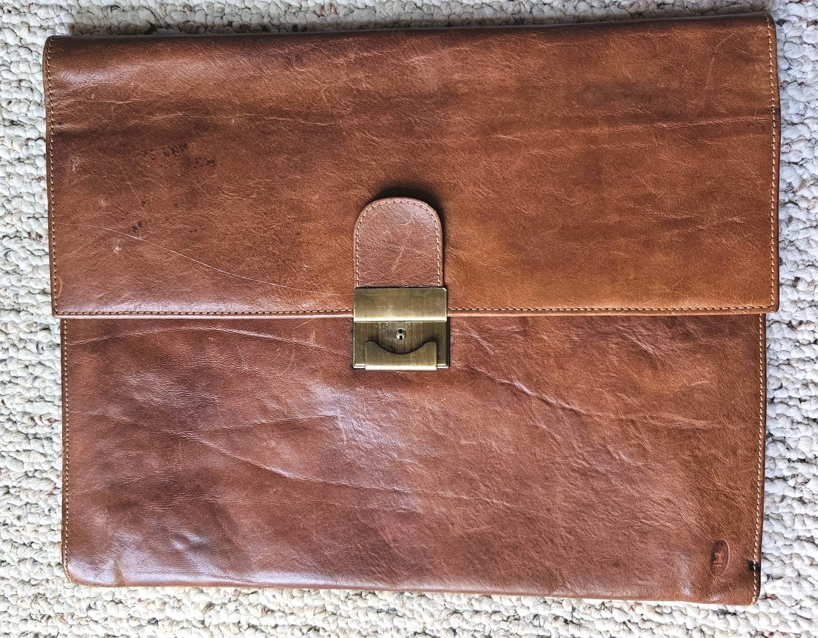 Vintage Gut Style Germany Full Leather Portfolio Briefcase Attache Brown Case