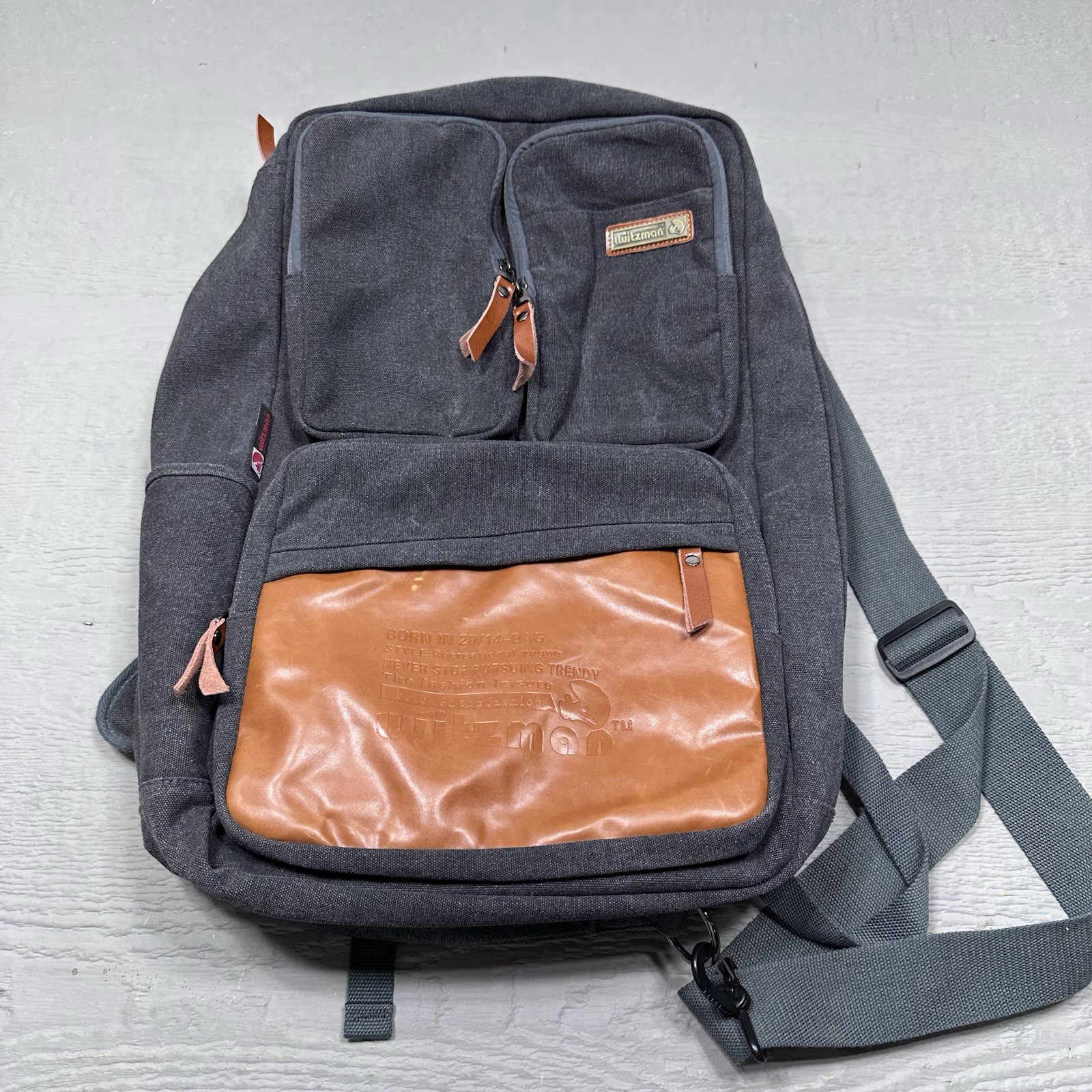 Witzman Backpack Recreational Vogue Bag Gray Brown Travel Outdoor Oversized EUC