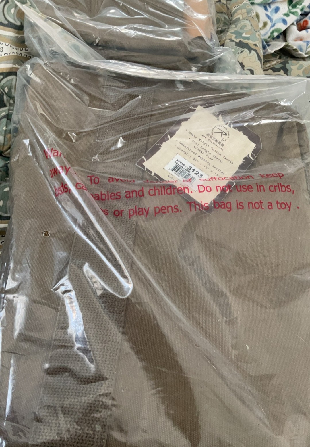 canvas bag, heavy duty 24 x 15 x 13, olive drab