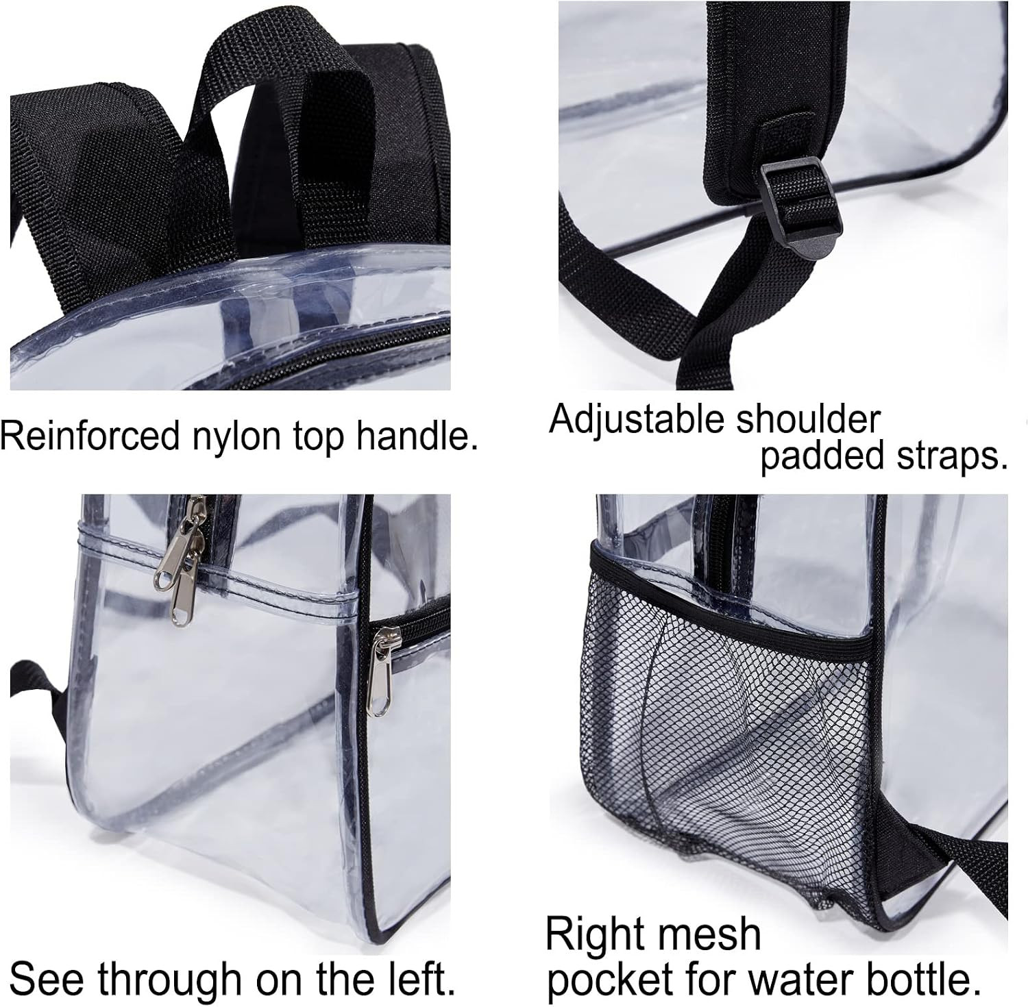 Mini Clear Backpack for Stadium Events, Concert, 12×6×12, Black | Small Clear