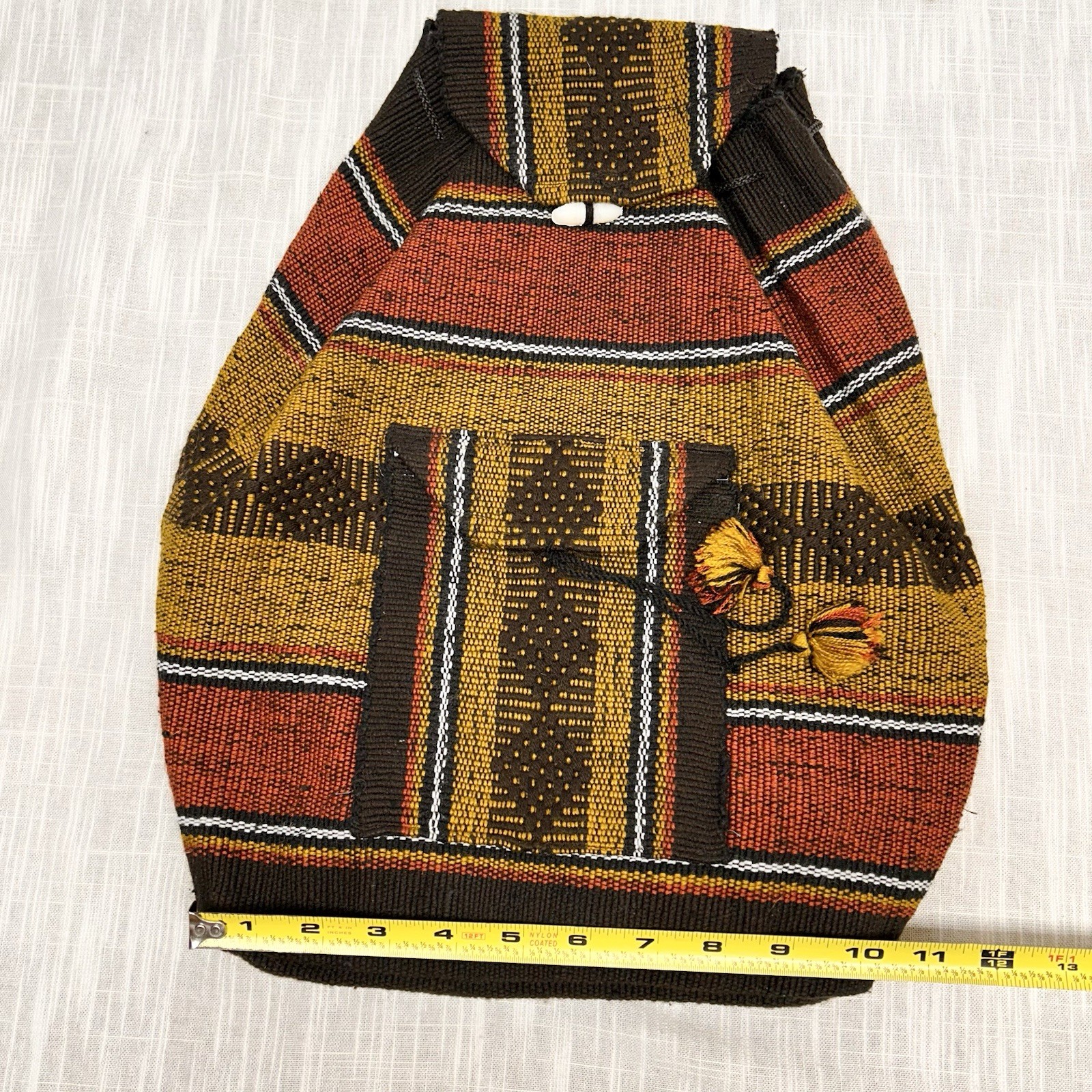Backpack Made In Mexico Hand Woven Boho Bag 16” Yellow Red Black Rasta Pocket