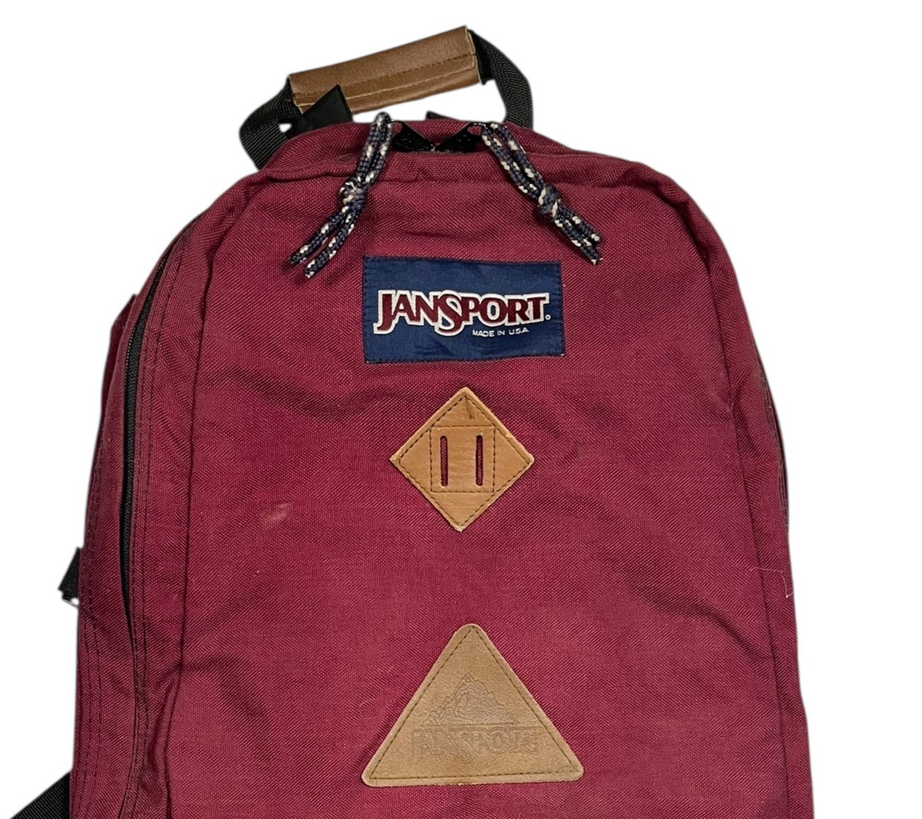 Vtg 90s JANSPORT Red/Brown LEATHER PATCH & BOTTOM BACKPACK Hike Travel Gym Bag