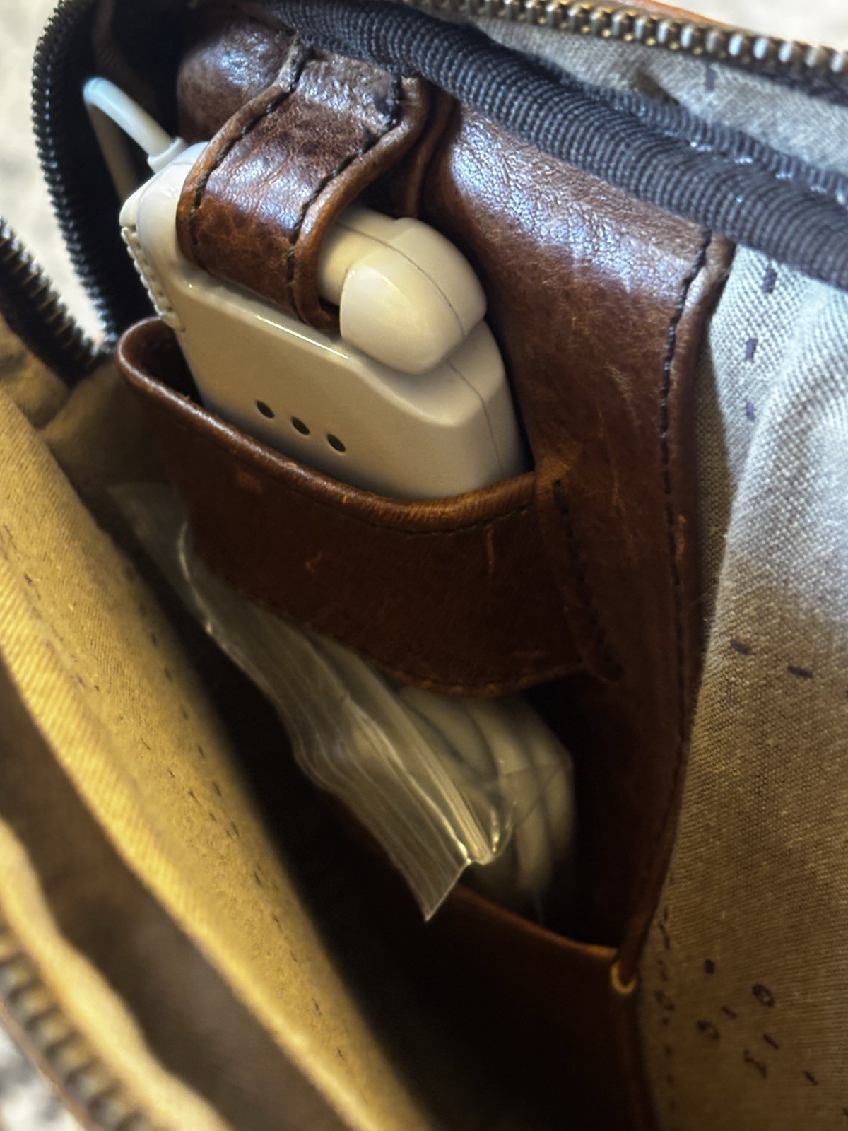 Moore & Giles Leather Tech Pocket In Titan Milled Honey Laptop Travel Bag