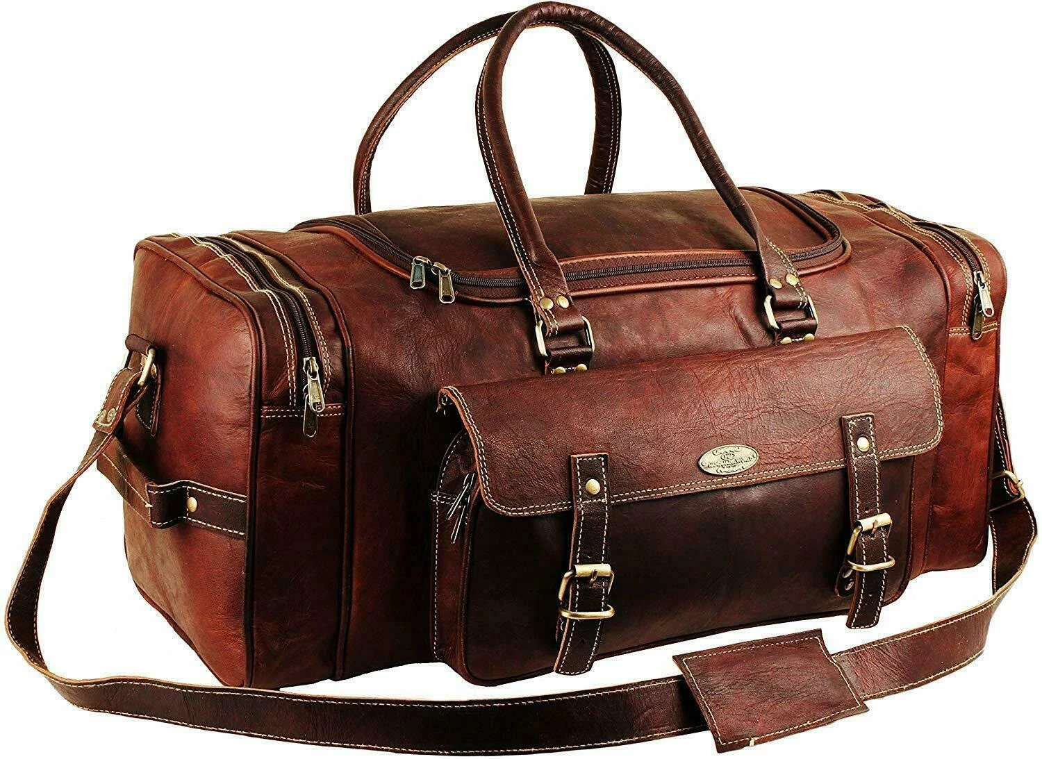 Men’s 30″ Genuine Vintage Leather Brown Luggage Weekend Duffel Gym Travel Bag