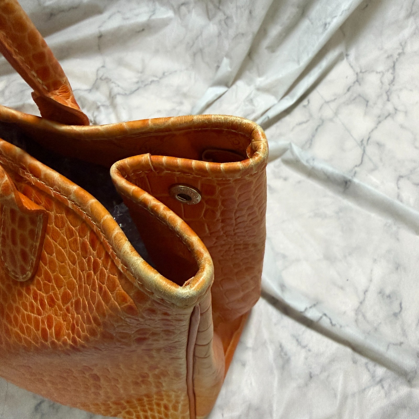 LONGCHAMP Leather Croco Croc Embossed Handbag Roseau Tote Bag orange Width: 33cm