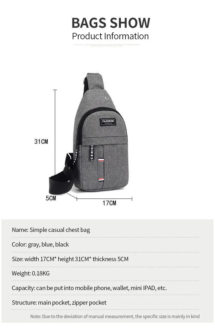 Men’s Waterproof Crossbody Sling Bag Chest Pack For Travel Hiking Cycling