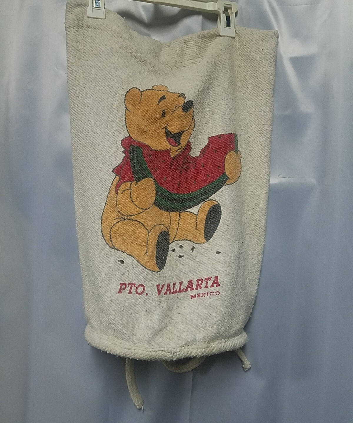 PTO. Vallarta Mexico Winnie the Pooh Cylinder Canvas Backpack Bag w/ Drawstring