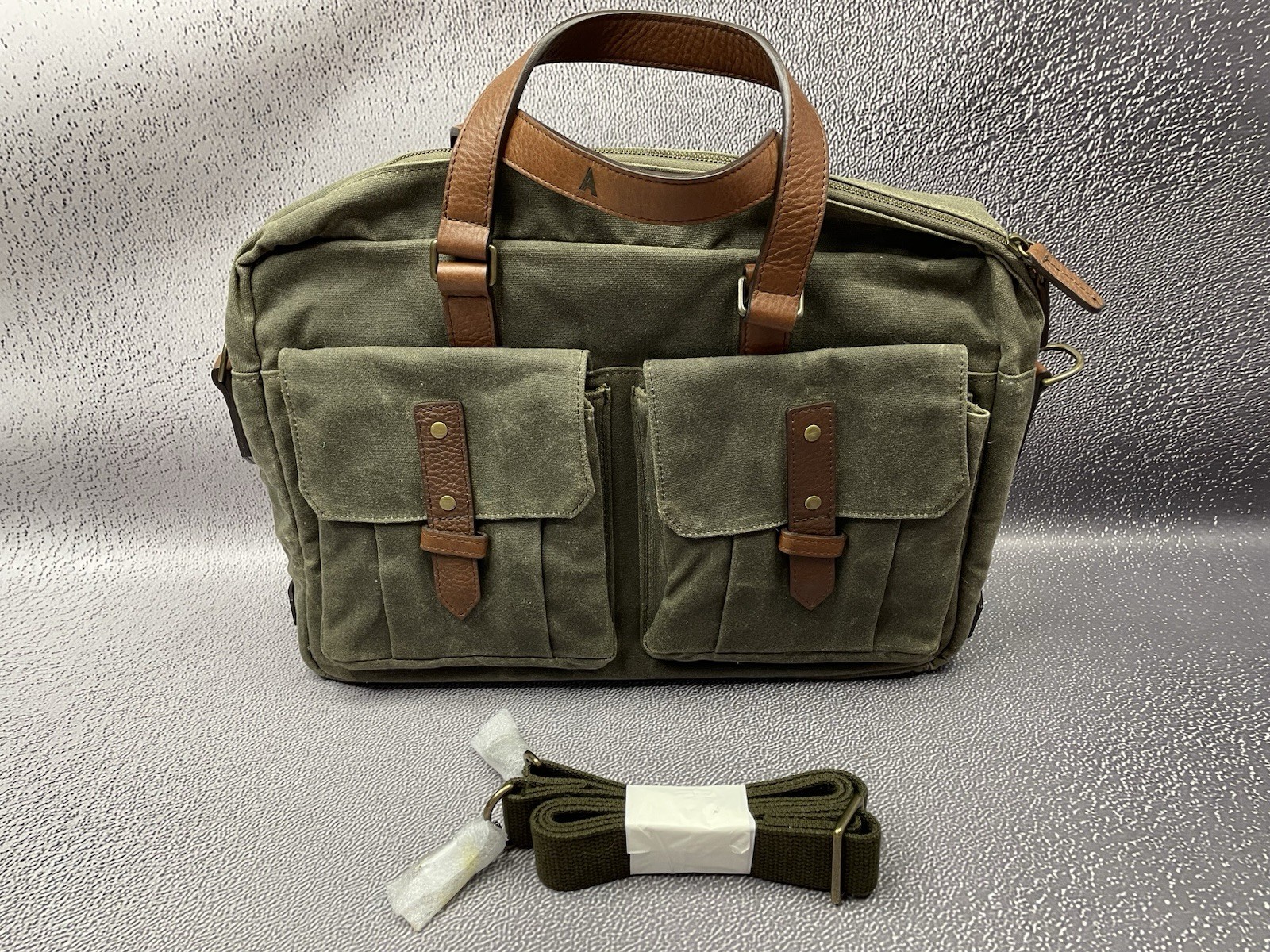 New TECOVAS Men Green Waxed Canvas Briefcase Moss Waxed Size Medium