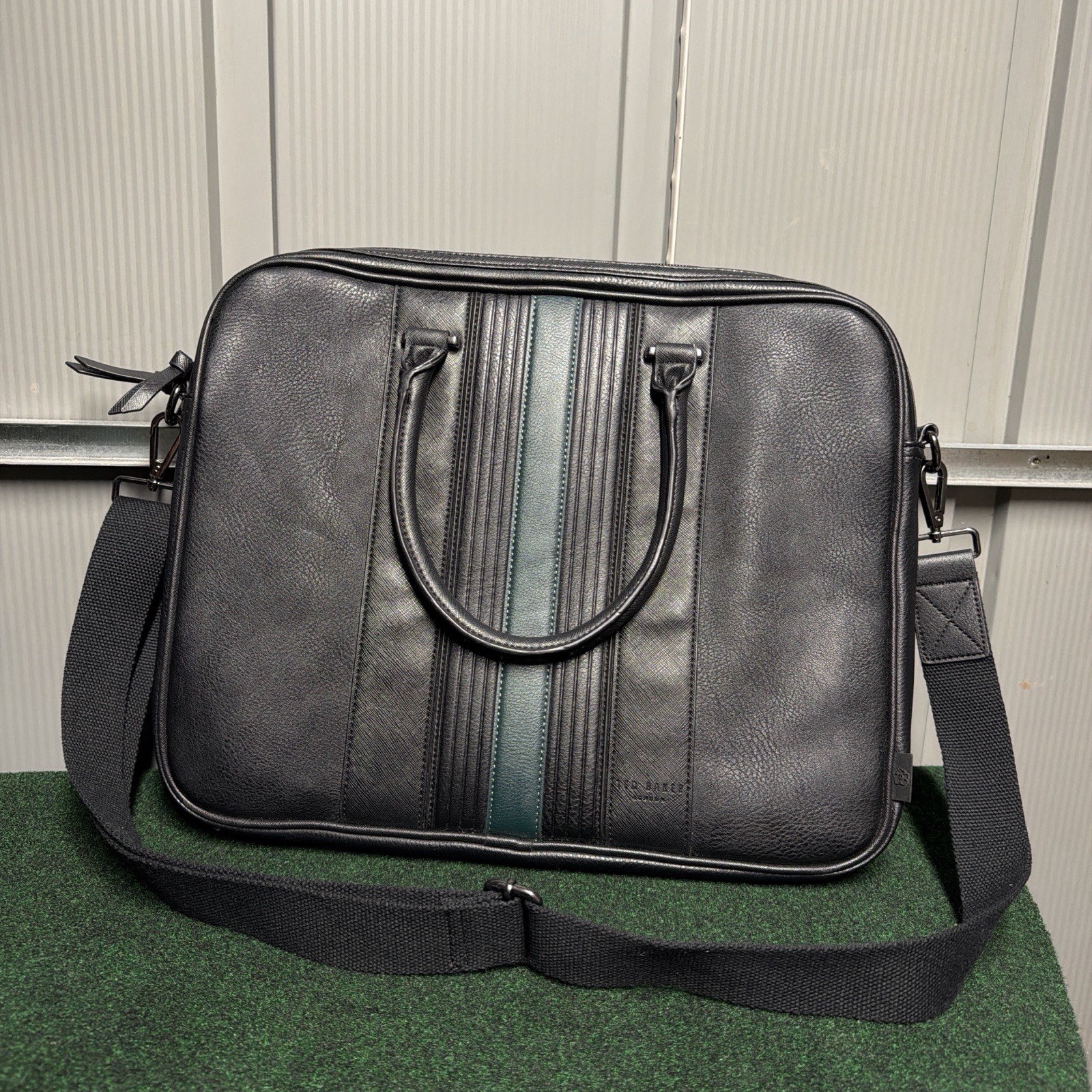 TED BAKER Nevver Black Striped Faux Leather Document Bag