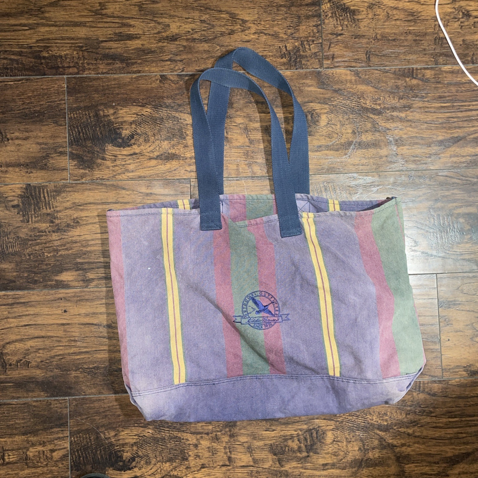 Eddie Bauer Vintage Stripe Tote Bag Multi Color Double Handles Faded