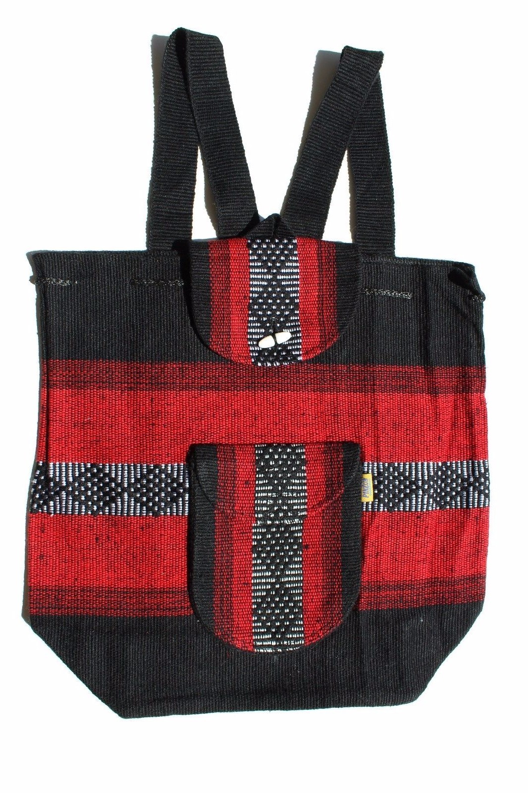 Mexican Baja Backpack Black & Red stripes black Aztec lines Very durable XL