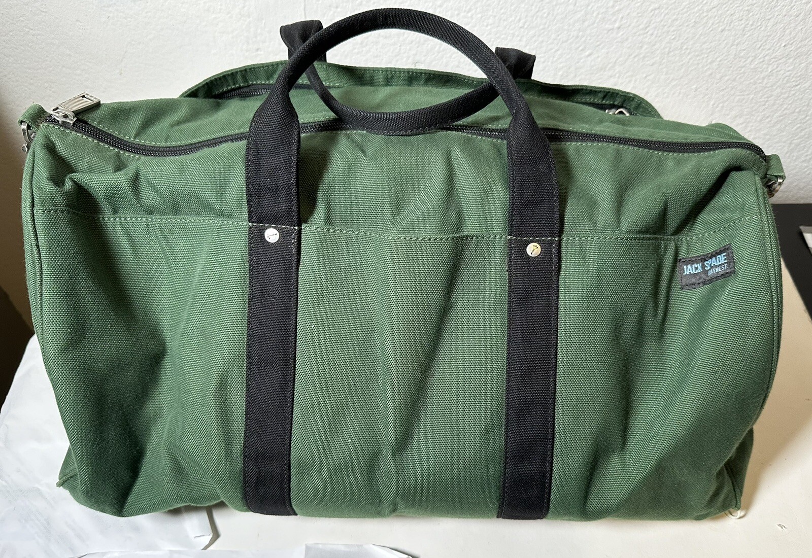 Jack Spade Green St. Canvas Duffle Weekender Gym Bag 20”