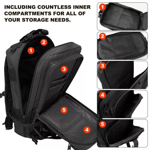 35L Military Black Tactical Backpack Rucksack Camping Hiking Bag Outdoor Travel