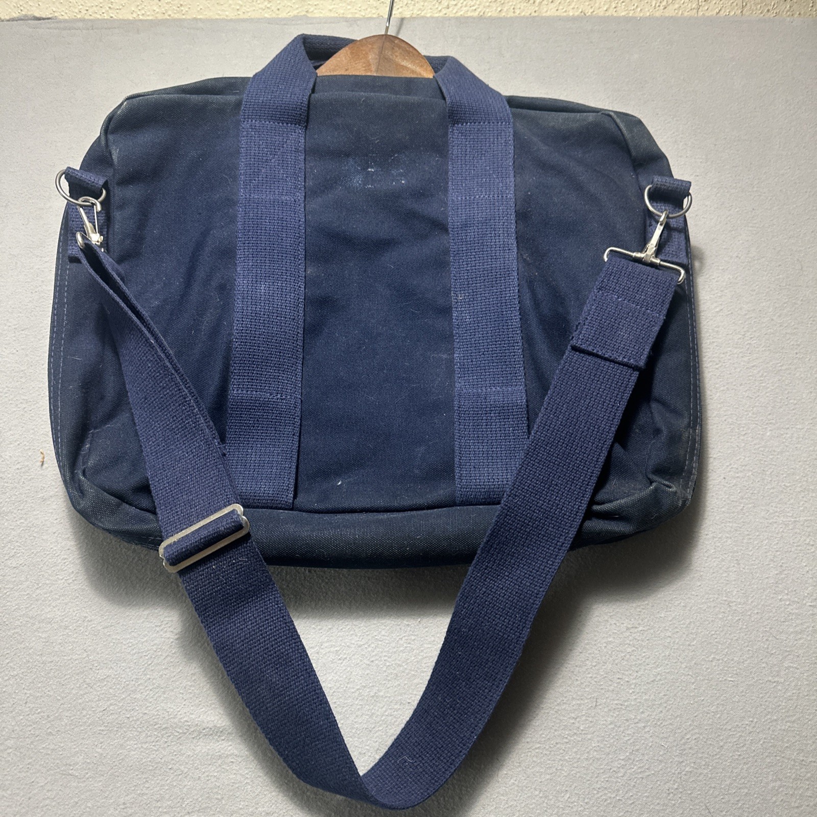 Vintage Lands’ End Square Rigger Canvas Leather Bag USA Navy 1970s Preppy