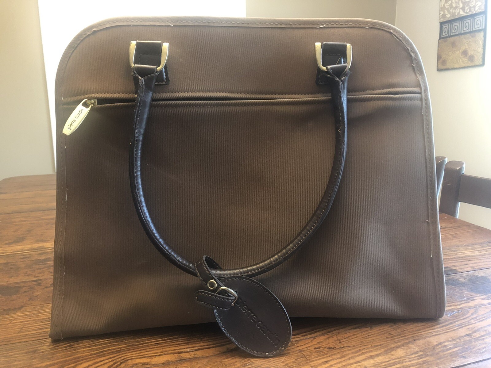 Vintage Pierre Cardin 17” Brown Man Made Suede Seville Bag