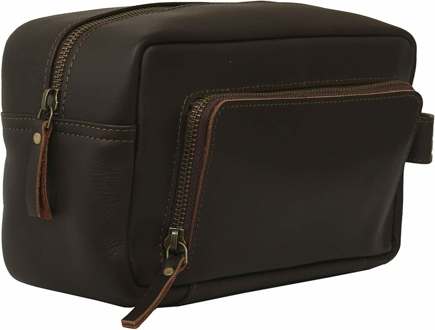 New Genuine Leather Mens Toiletry Bag Travel Organizer Dopp Kit Men Shaving Case