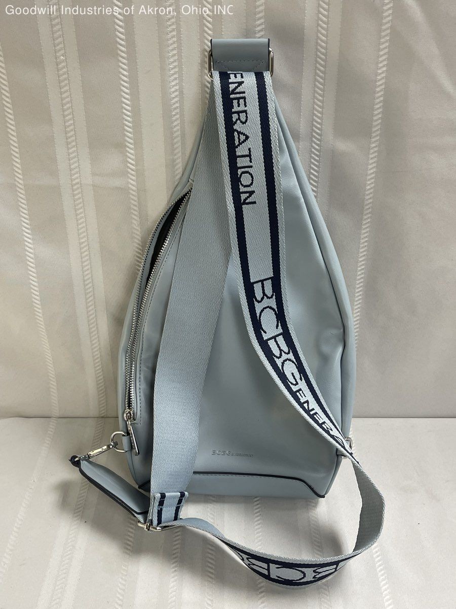 BCBGeneration Light Blue Leather Sling Backpack Bag with Detachable Coin Pouch