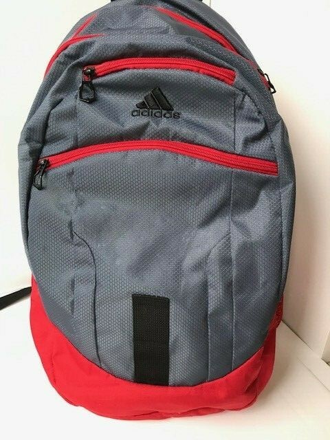 Adidas Backpack w Laptop Sleeve Red & Gray 100% Polyester 3 Outer Zipper Pockets