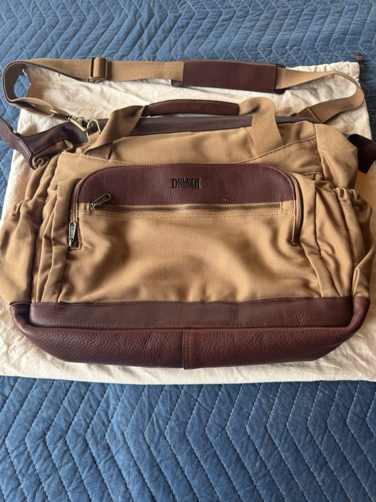 Duluth Trading Canvas Bag Brown Double Handles & Shoulder Strap With Logo