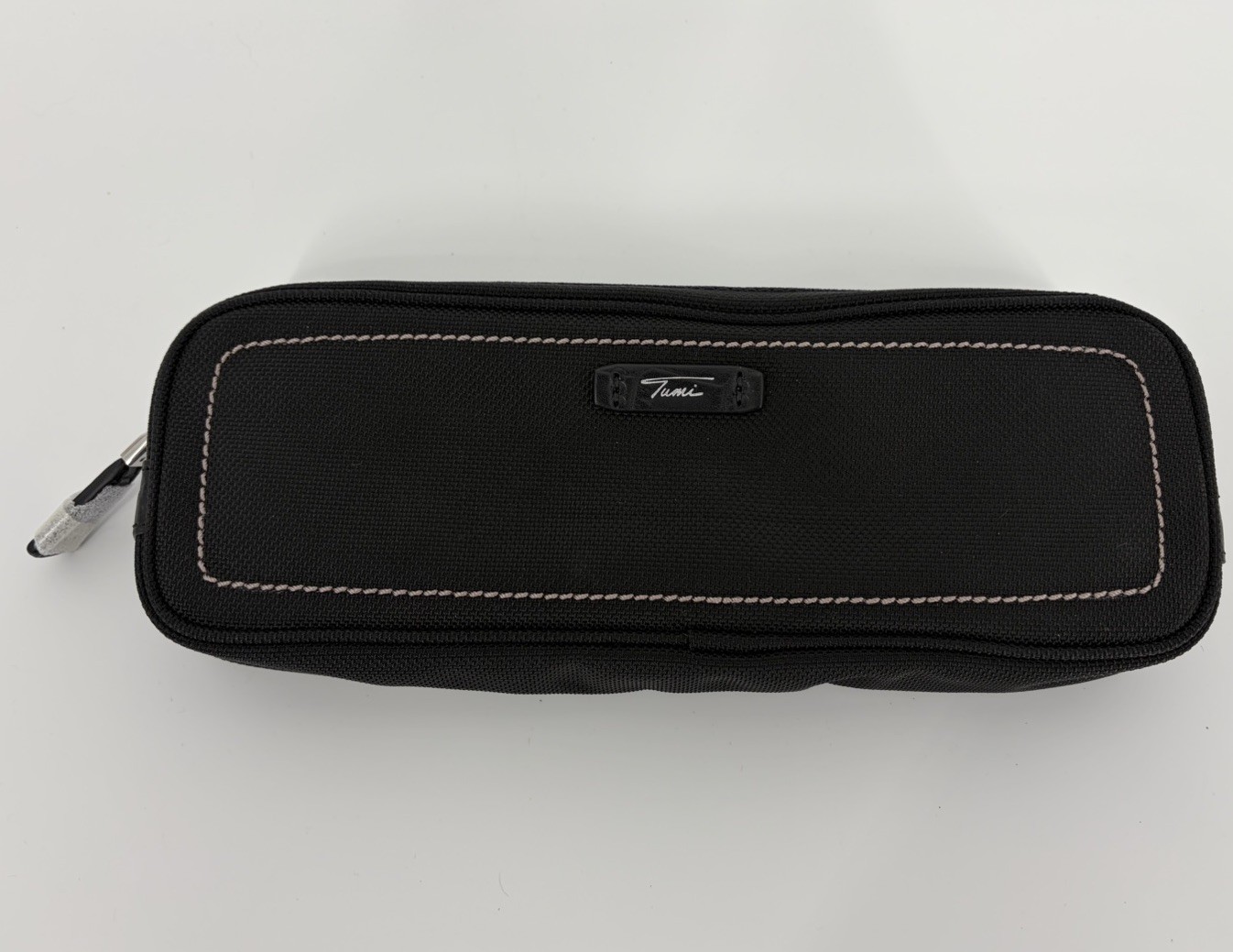 TUMI Black Zip Closure Travel Accessory Pouch Case 11 x 4 x 1.5 New Without Tags