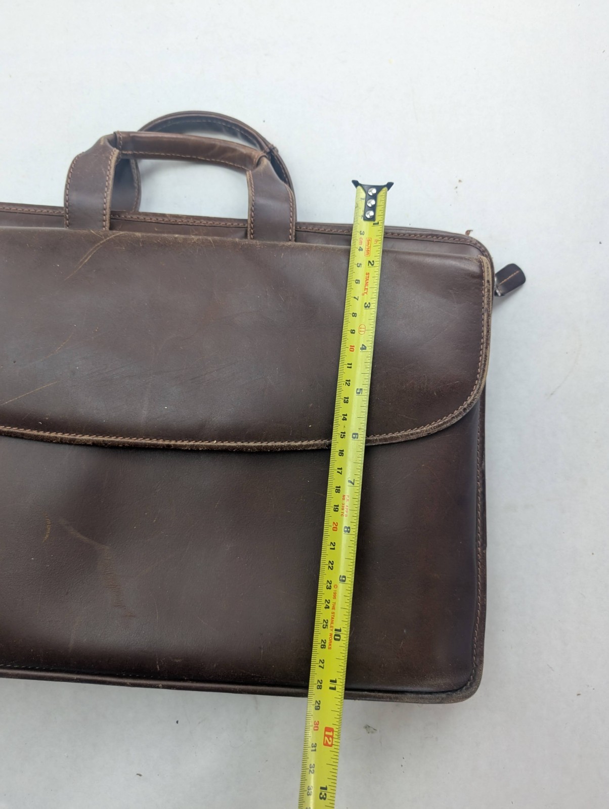 Johnston & Murphy Brown Leather Zip Briefcase Shoulder Messenger Laptop Bag