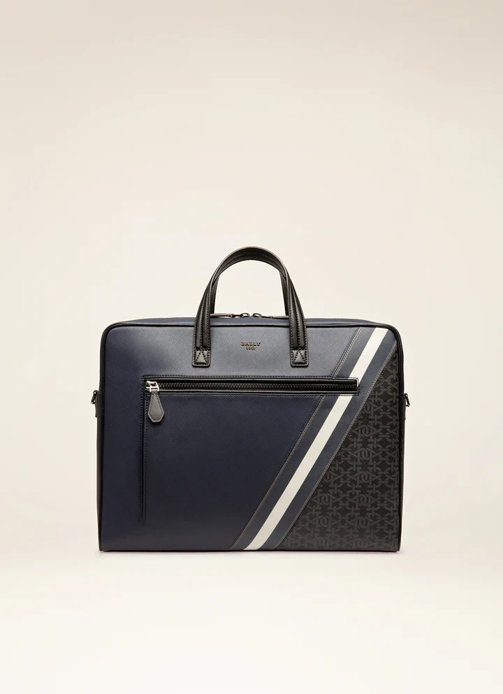 BALLY 1851 MIKE’S BUSINESS BAG MESSENGER BRIEFCASE SATCHEL B-MONOGRAM NAVY