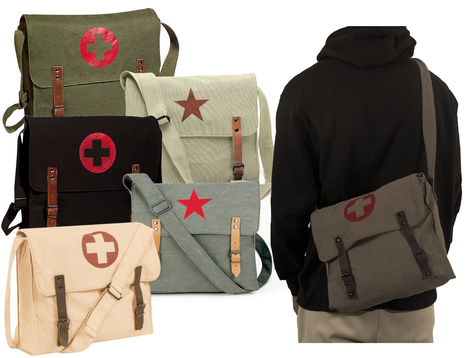 Vintage Canvas Messenger Bags – Stylish Medic Shoulder Bags w/ Leather Straps