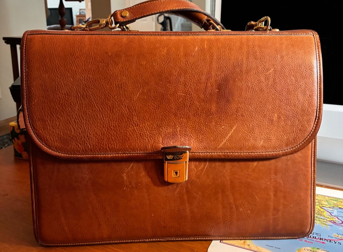 BOSCA 13″ x 16″ Leather Vintage Briefcase Satchel Attache Cognac Straps