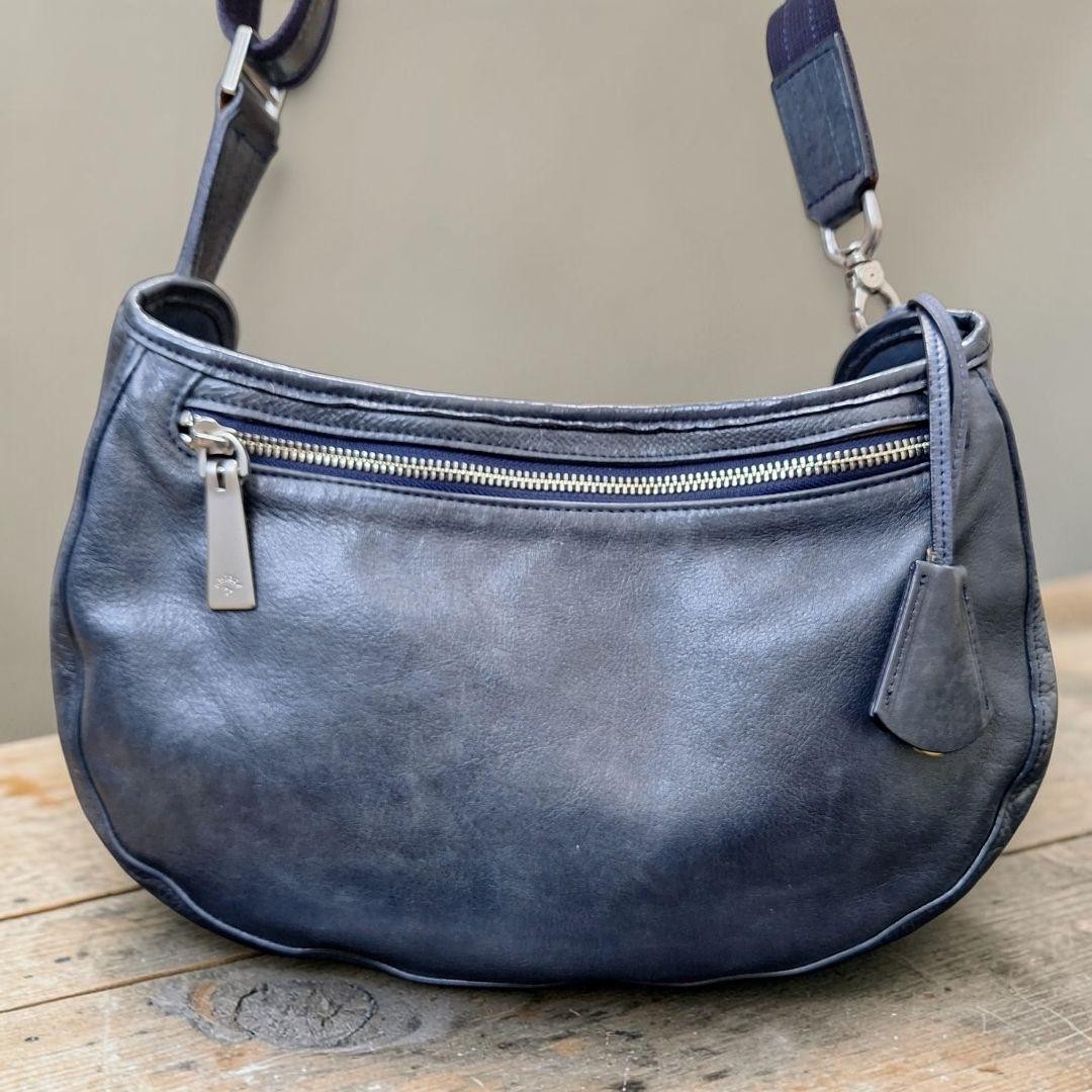 aniary Half Moon One Shoulder Leather Bag Navy Men’s All Leather 30cm Auth