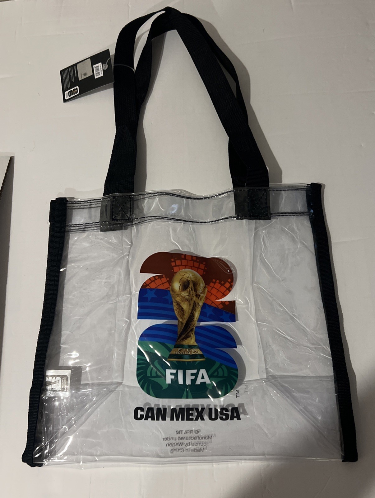 Official FIFA World Cup Clear Tote Bag, Black Straps, CAN MEX USA