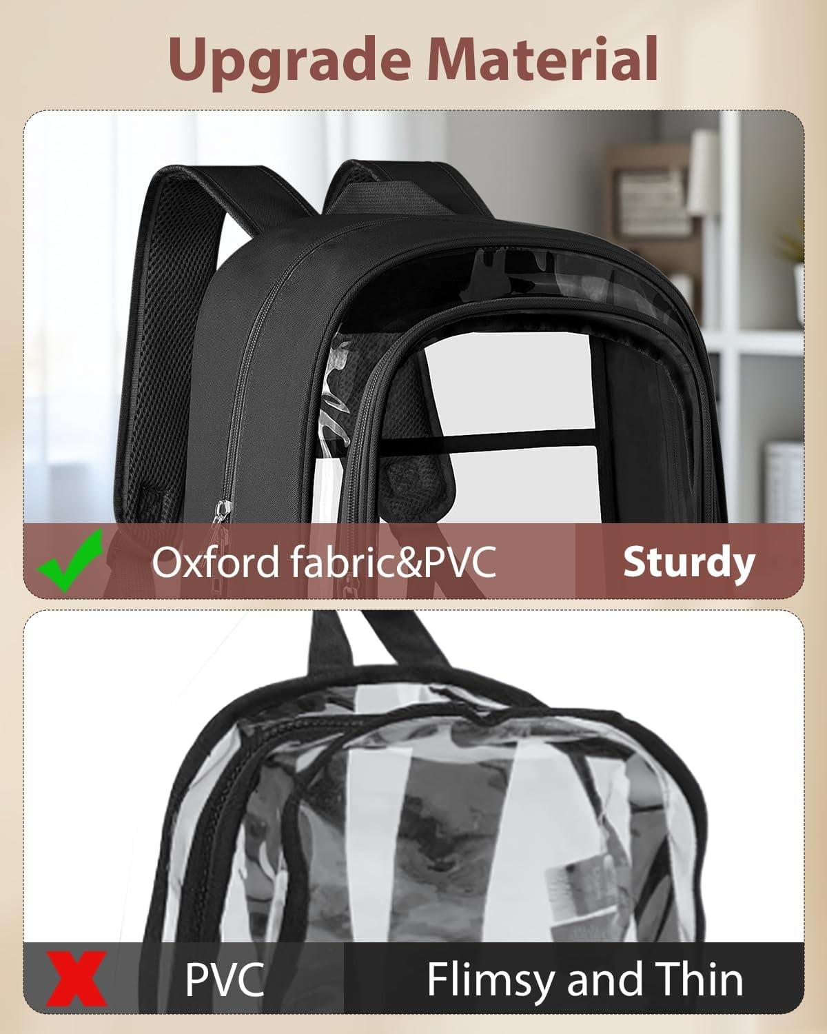 KIMNERPU Clear Backpack, Fabric & PVC Transparent Backpack with Reinforced St…