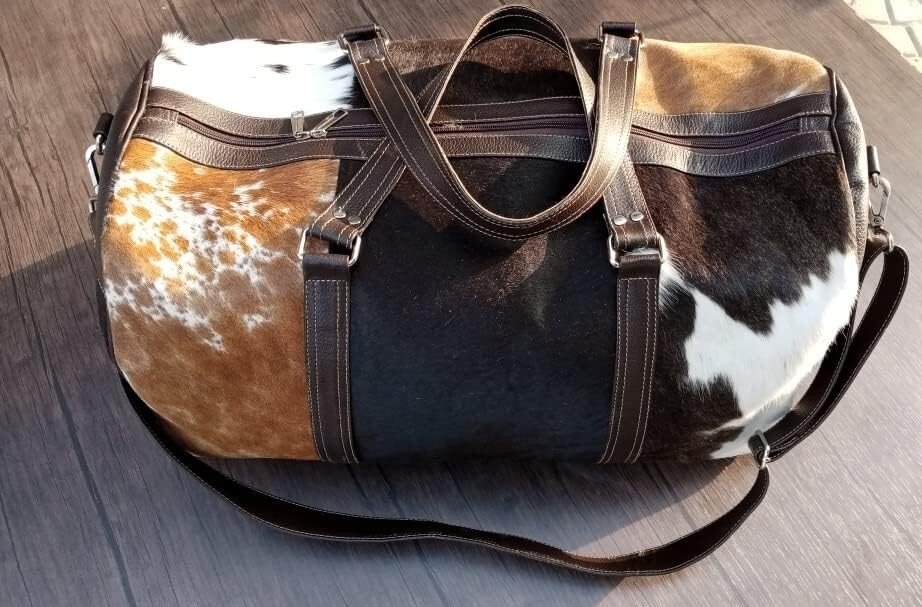 Cowhide Extra Large Duffel Bag Tricolor Cowhide Bag Travel Bag Gym Bag Weekender