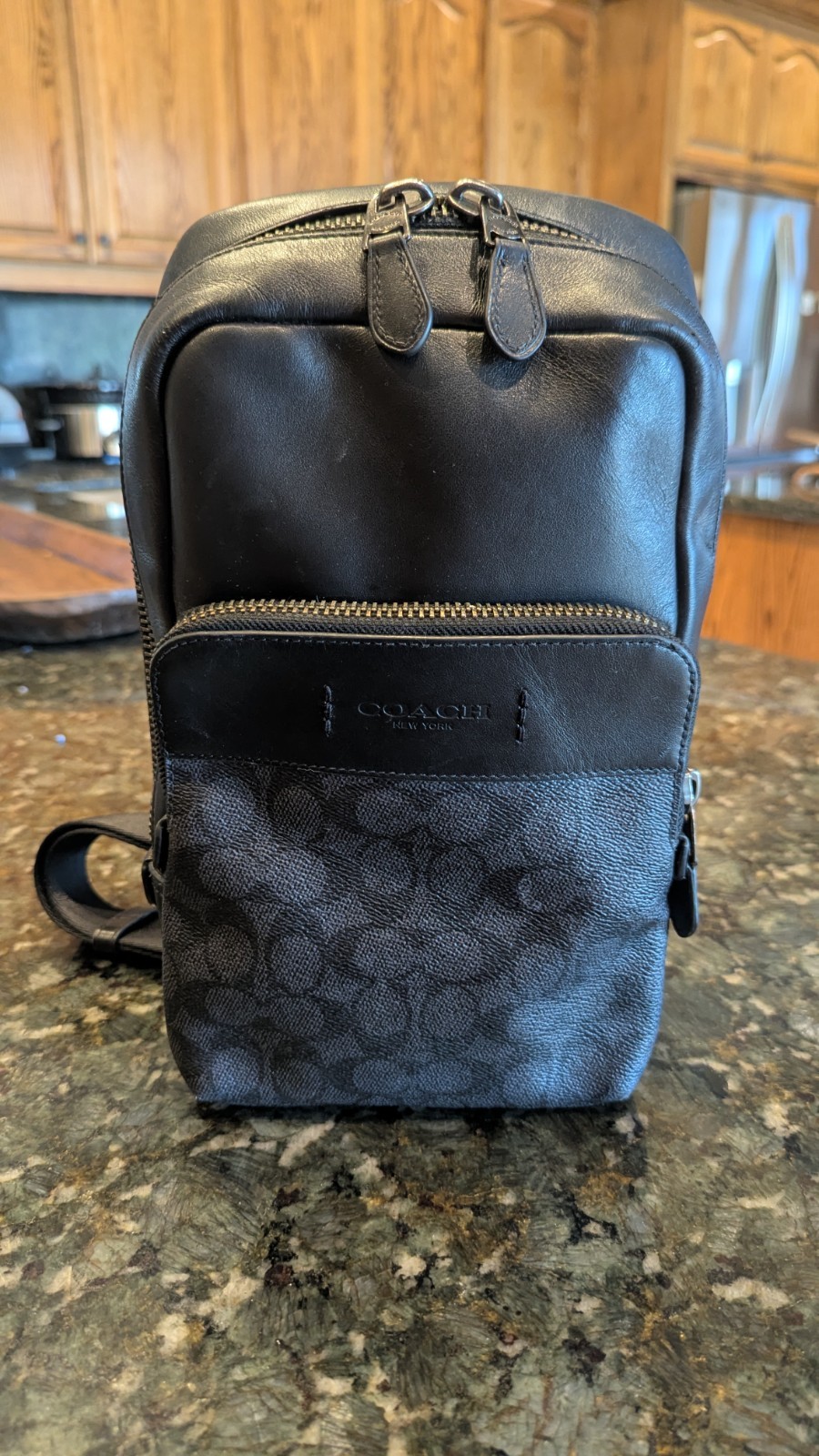 COACH C5332 Gotham Sling Pack Charcoal Black Signature Canvas Men’s Crossbody