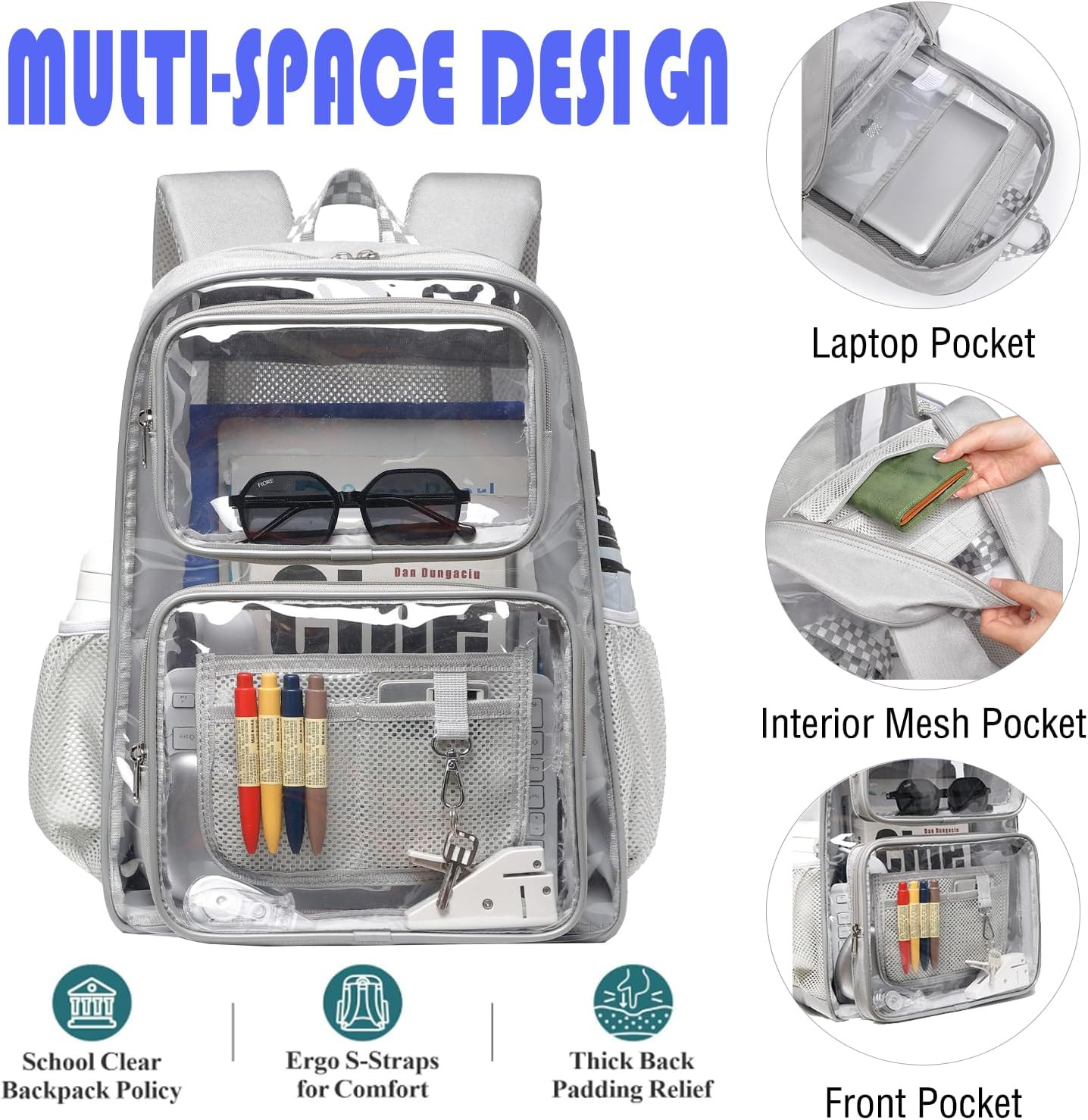 Clear Backpack Heavy Duty -17 Inch Extra Large Bookbag, Reinforced See through S