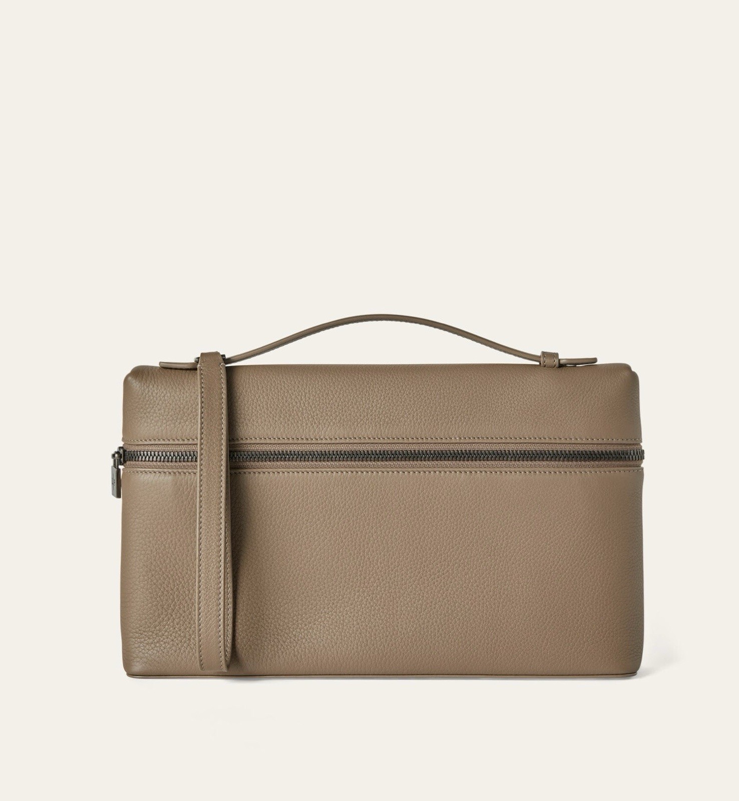 LORO PIANA ‘Extra Pouch L29’ Grained Calfskin Leather Bag Warm Mastic Onyx $2250