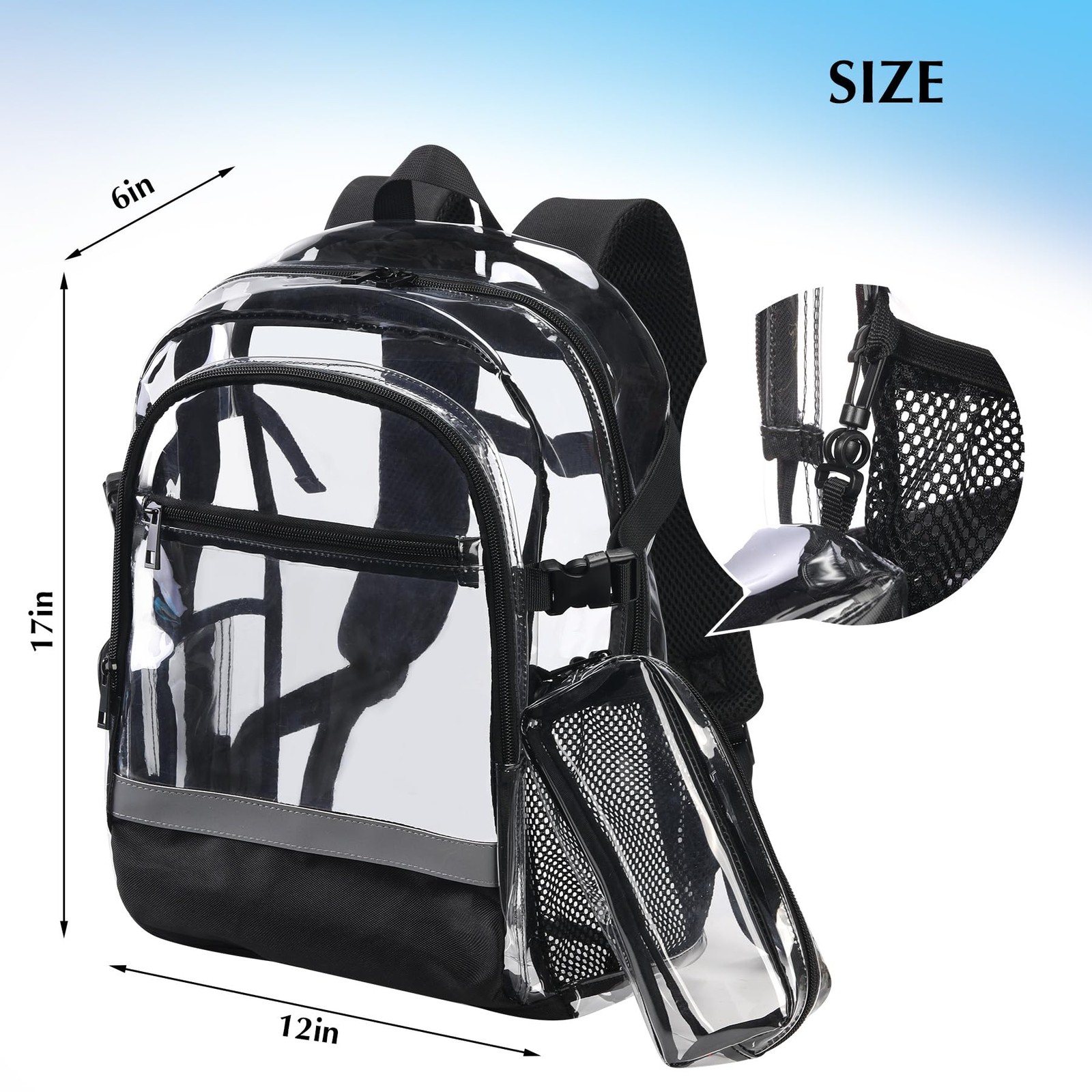 Heavy Duty Clear Backpack Transparent School Stadium Daypack Black 3