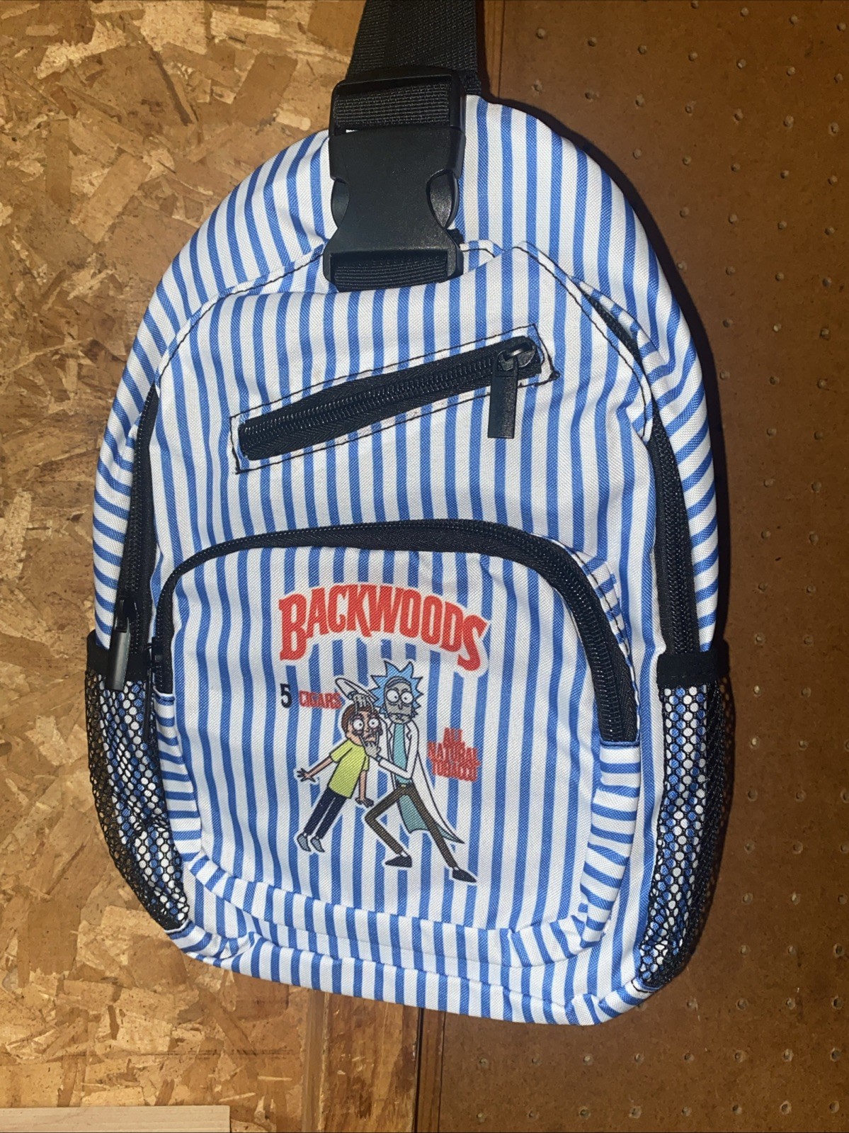 Backwoods Cartoon Shoulder Sling Bag- Blue/white Stripes
