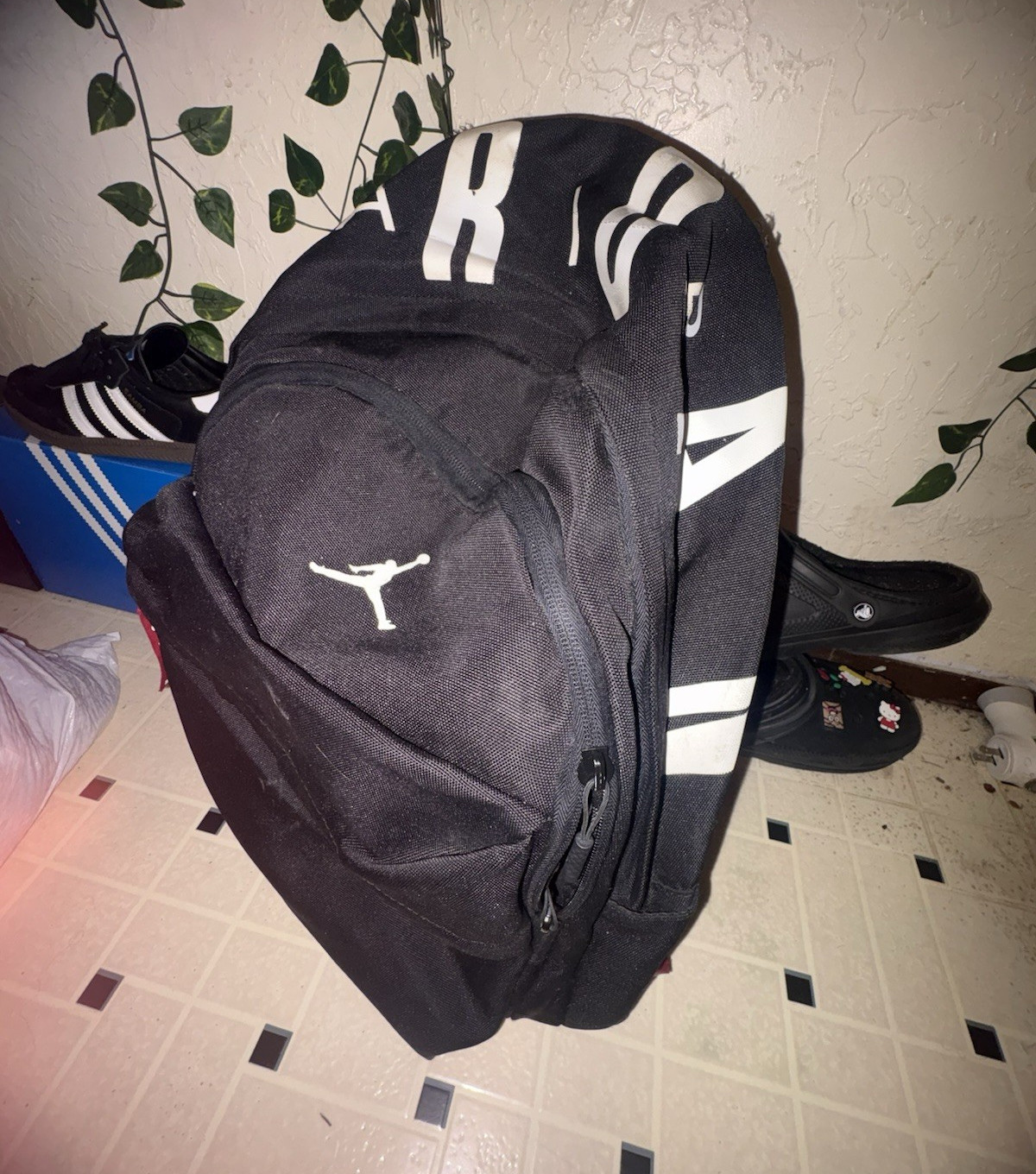 Jordan Black/Red Logo Backpack Adjustable Straps Pockets Zip Closure