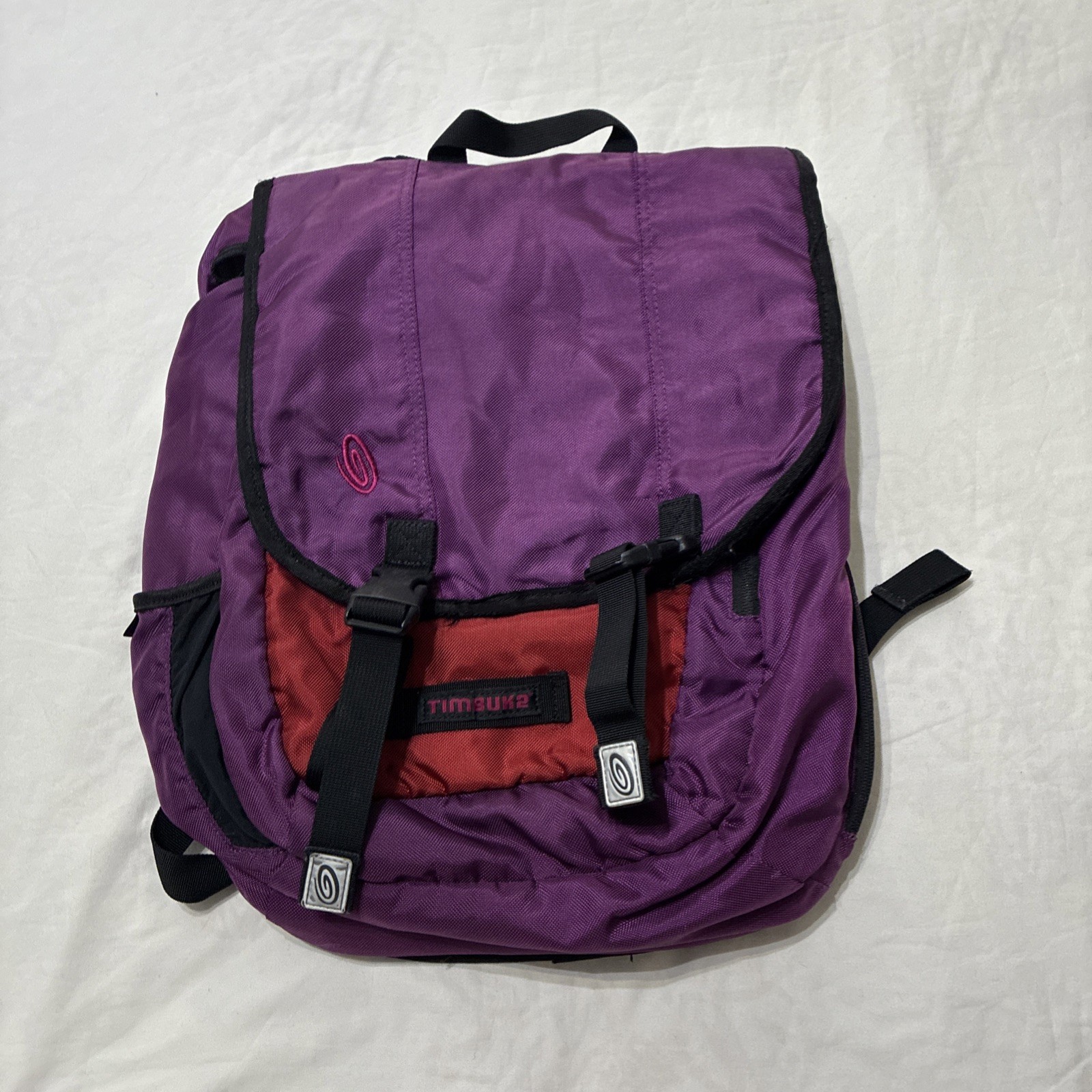 Timbuk2 Red Purple Backpack Laptop Swig Swag Bag EUC Casual Striped Retro