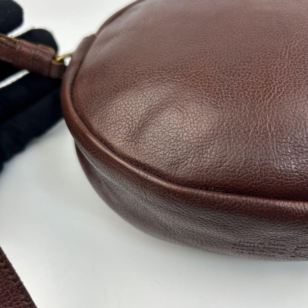 IL BISONTE Oval Shoulder Bag Dark Brown Leather Pre-owned Logo Embossed