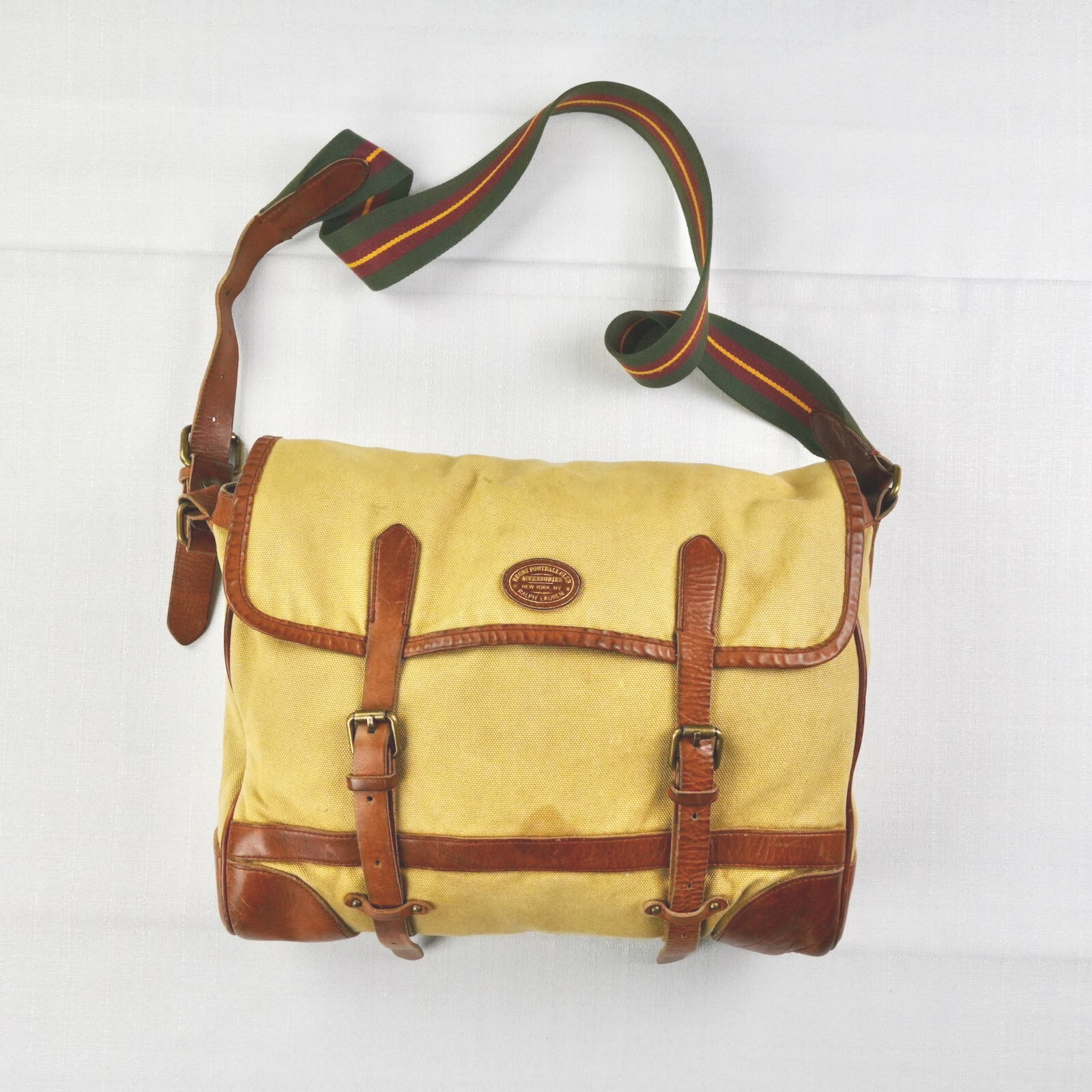 Vintage Ralph Lauren Rugby Messenger Bag Football Club Accessory Canvas Leather