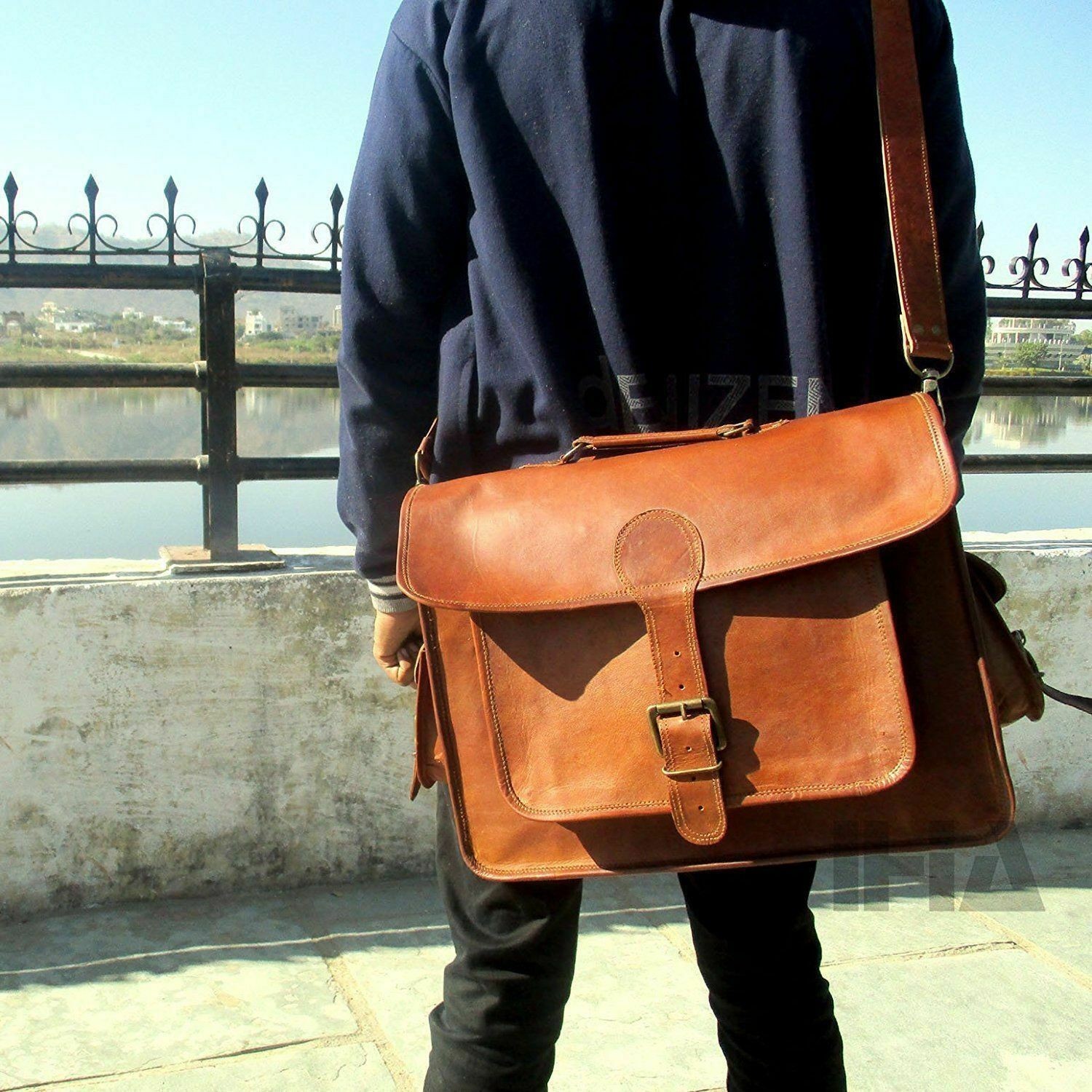 Leather Vintage Laptop Men’s Brown Shoulder Satchel Messenger Bag Briefcase