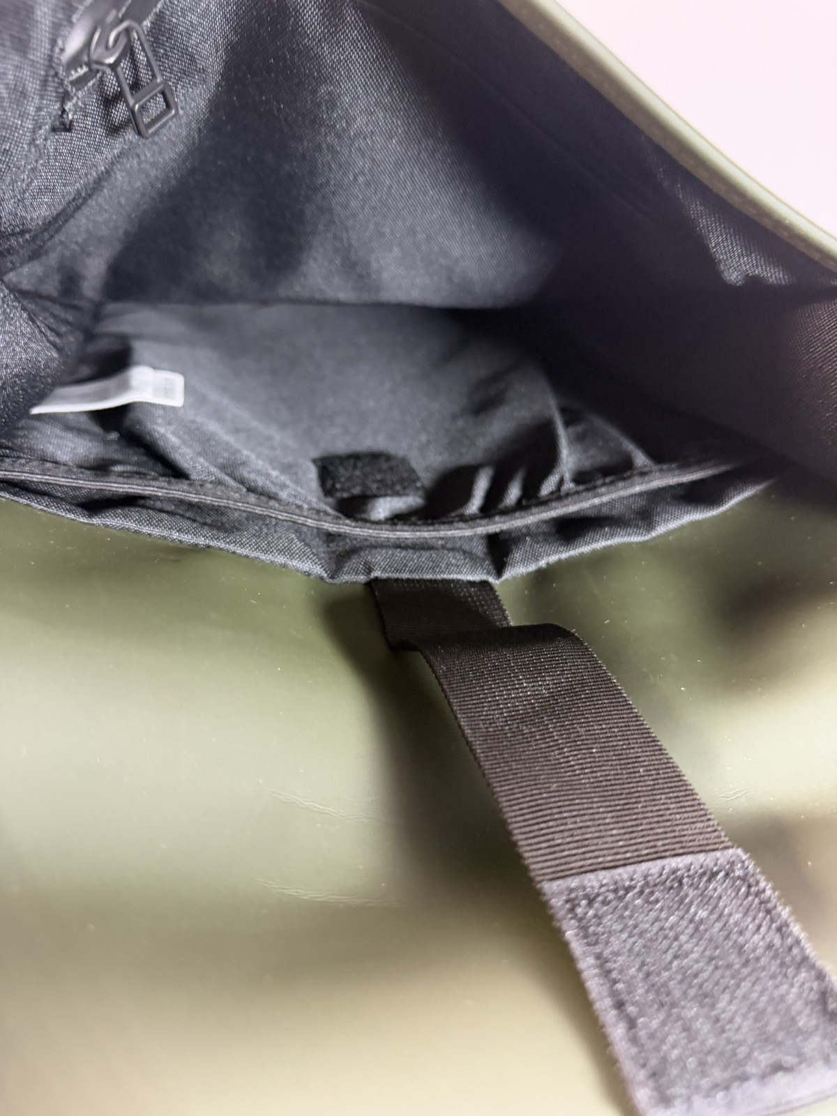 RAINS Waterproof Backpack Olive Green Rubberized Laptop Bag Minimalist Unisex