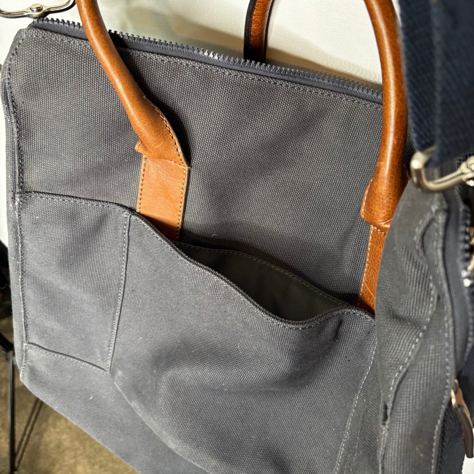 Fossil Estate Canvas Leather Messenger Computer Travel Bag Briefcase Gray Canvas