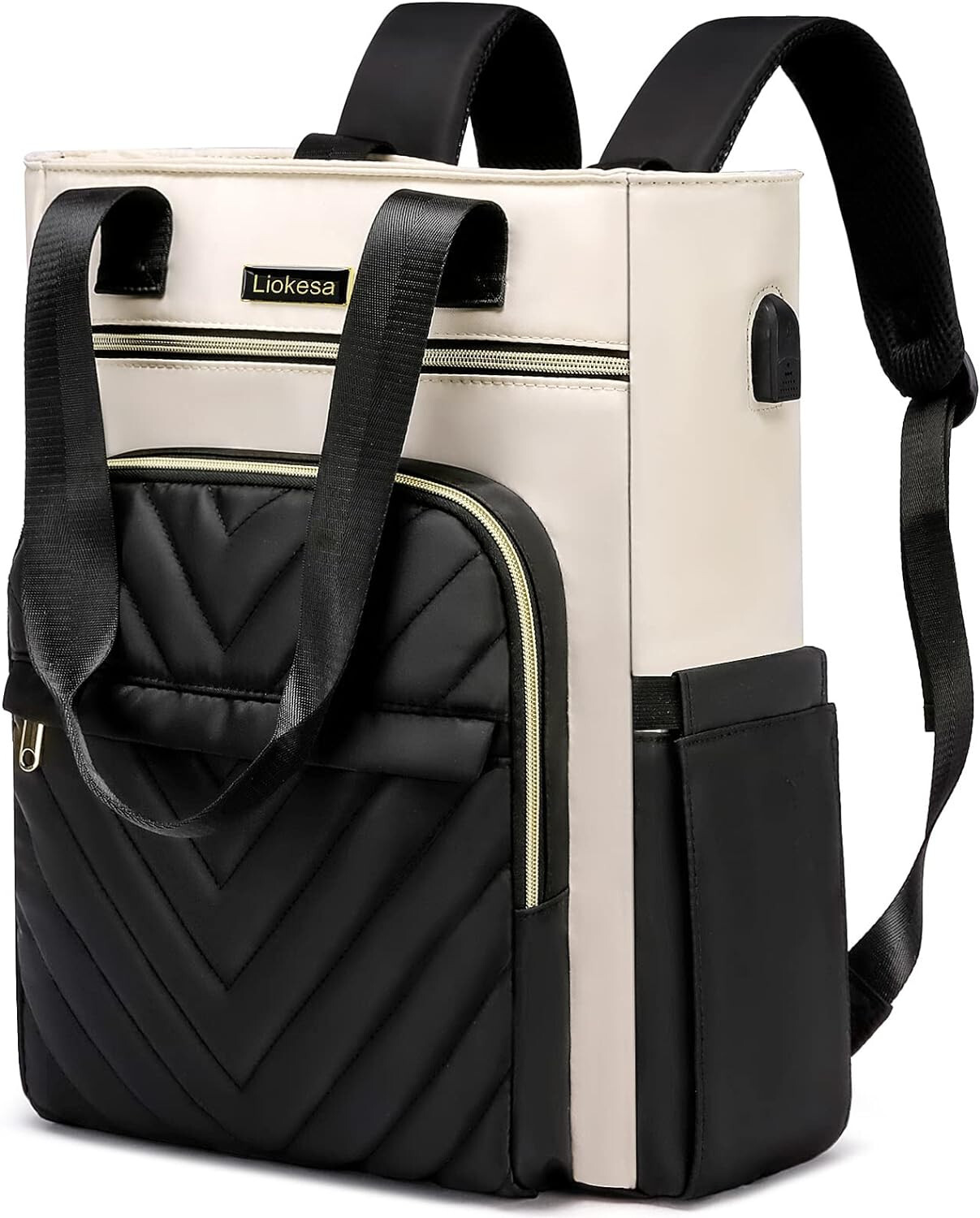 German Made Backpack Purse USB 15.6 Convertible Charging Port Euro Quilted New