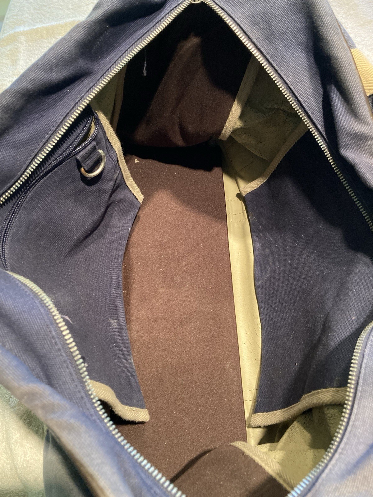 Distressed Fred Perry Leather And Canvas Blue Tote Bag