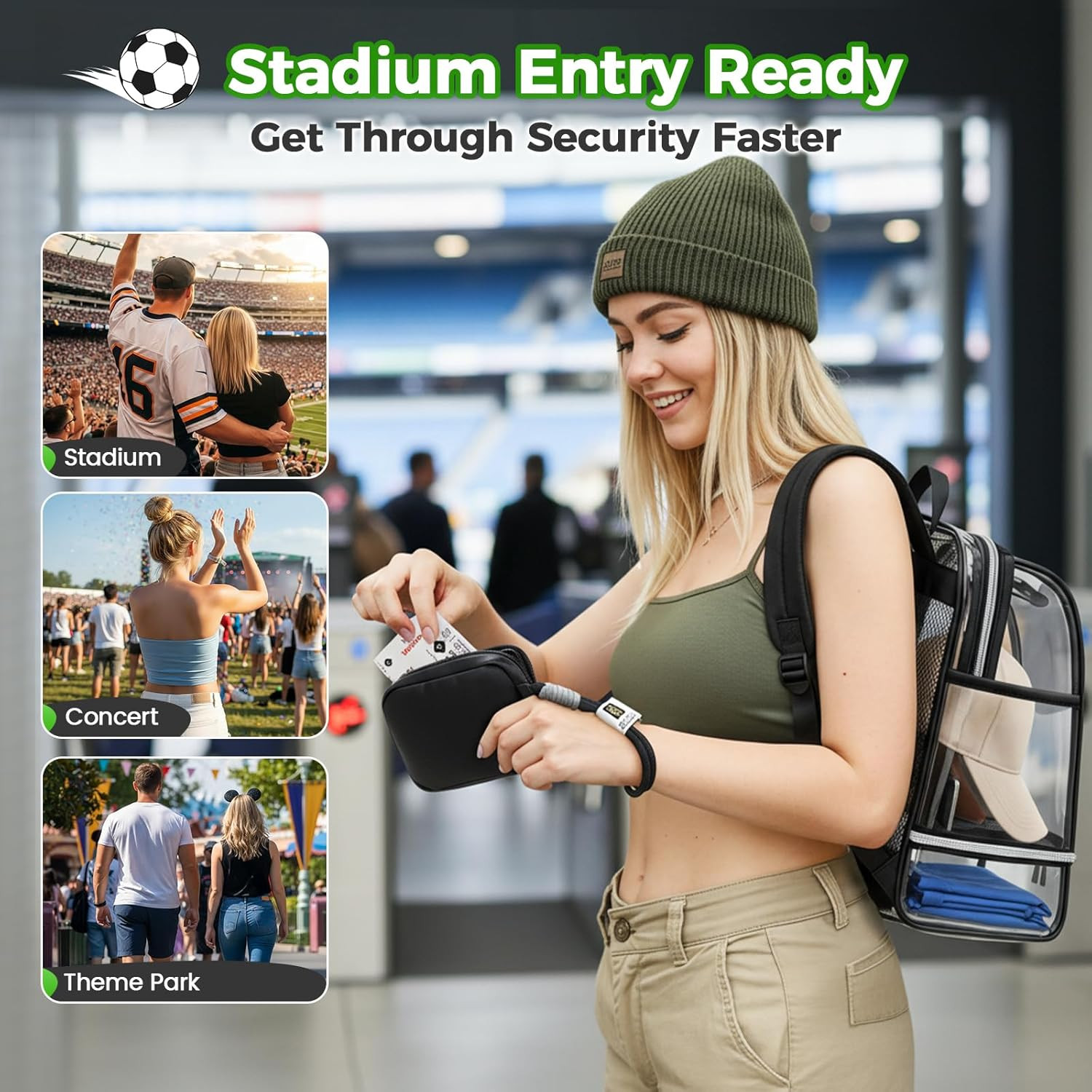 MATEIN CLASSIC TPU Clear Backpack Stadium Approved, Dual-Layer Clear Stadium Bag